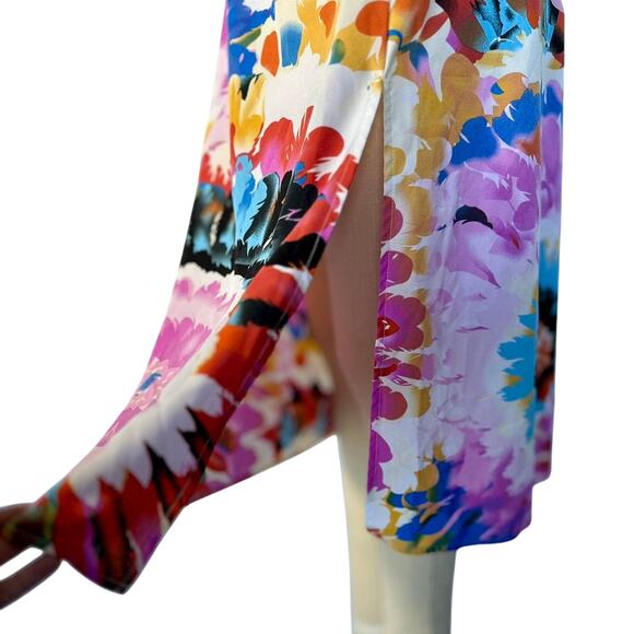 Womens Skirt Size Medium Floral Midi Side Slit Spring Summer Tropical Packable - Picture 5 of 7